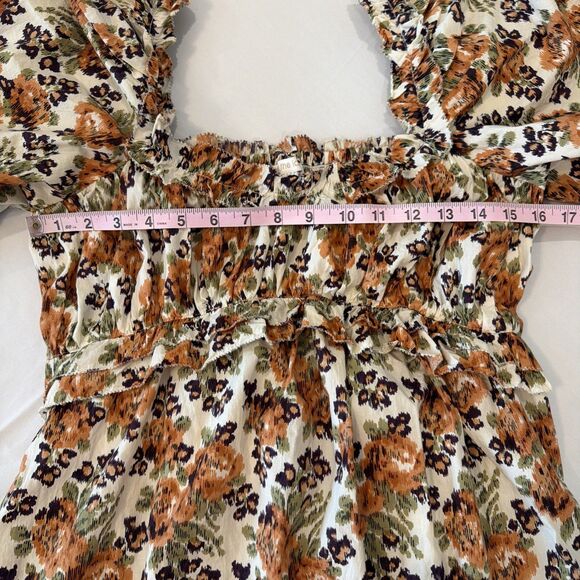 Anthropologie Love The Label Sz M Floral Puff Slv Maxi Dress Earthy Boho Roses - Picture 12 of 16
